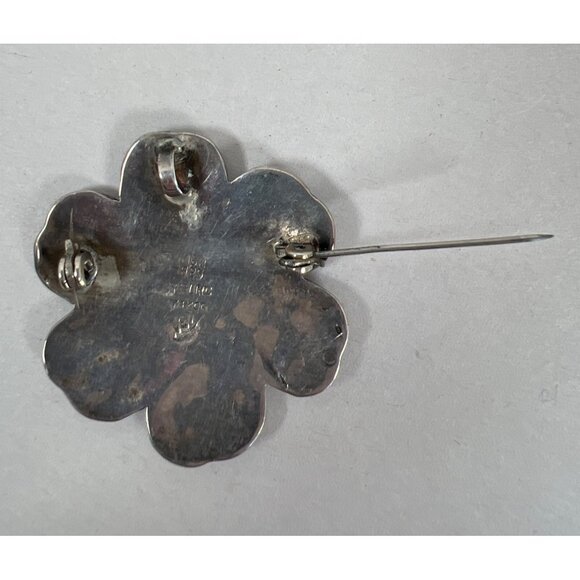 VTG Alpaca Mexico 925 Silver Abalone Floral Clip Earring & Brooch or Pendant Set - Picture 10 of 13